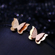 Korean frosted butterfly earrings female temperament fashion 2021 New titanium earrings do not fade rose gold earrings