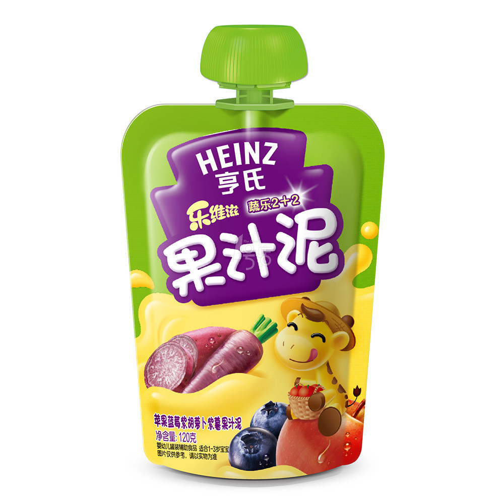 Heinz/亨氏 乐维滋 蔬乐2+2果汁泥 紫胡萝卜&紫薯 120g/袋