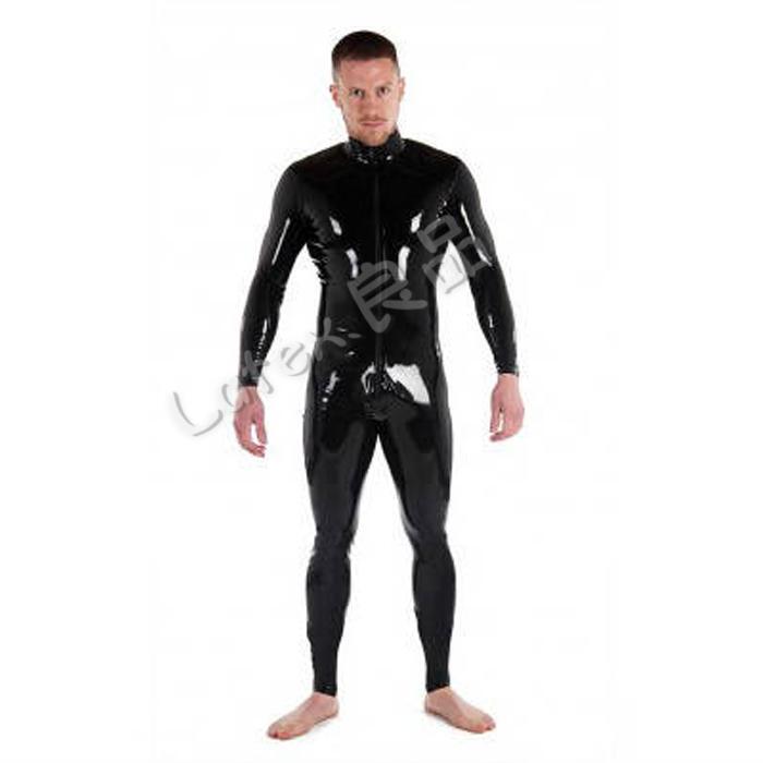 Men's Latex Clothing, One-Piece Latex Bodysuit, Open Shoulders, Back Zipper, Full Coverage Latex Clothing, No Zipper