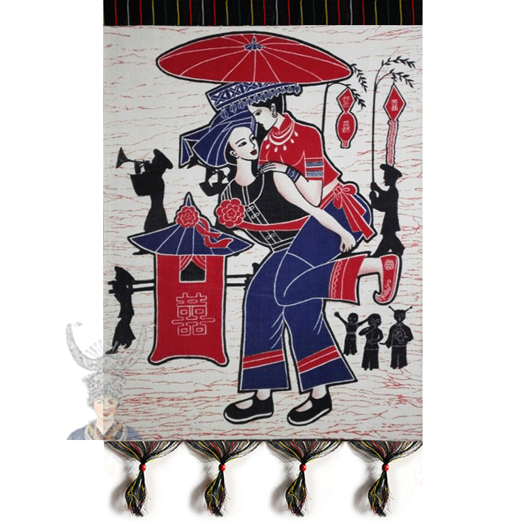 Ethnic minority characteristic pattern Double-layer mural Miao ethnic Dai ethnic back bridal cloth painting 56 * 78cm