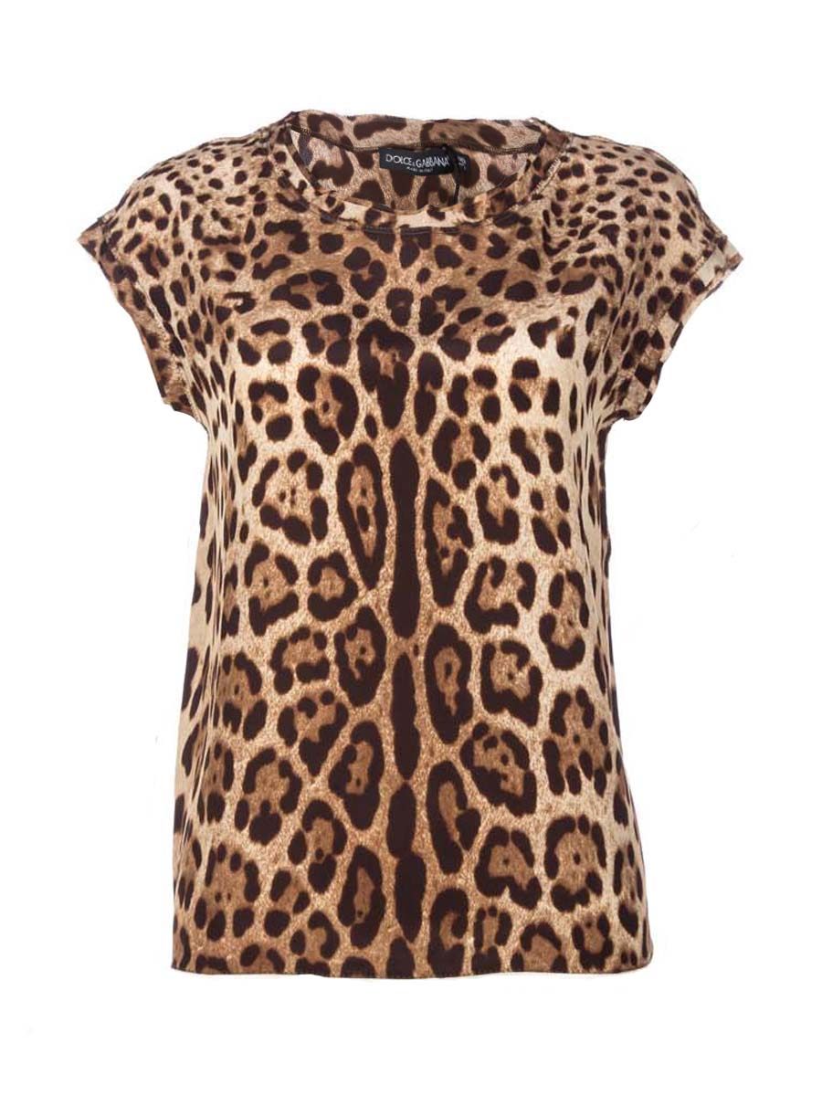 Dolce&Gabbana 棕色豹纹圆领短袖上衣