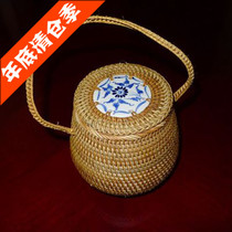 Grande boîte ronde en rotin fait à la main boîte demballage de thé Puer boîte de rangement importé du Vietnam