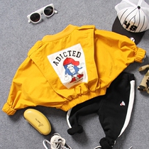 Children Jacket Jacket 20 Winter Spring Autumn Boy Kid Bat Cuff Cartoon Patch Cloth Korean Version Cotton Clothed Loose Zip Shirt