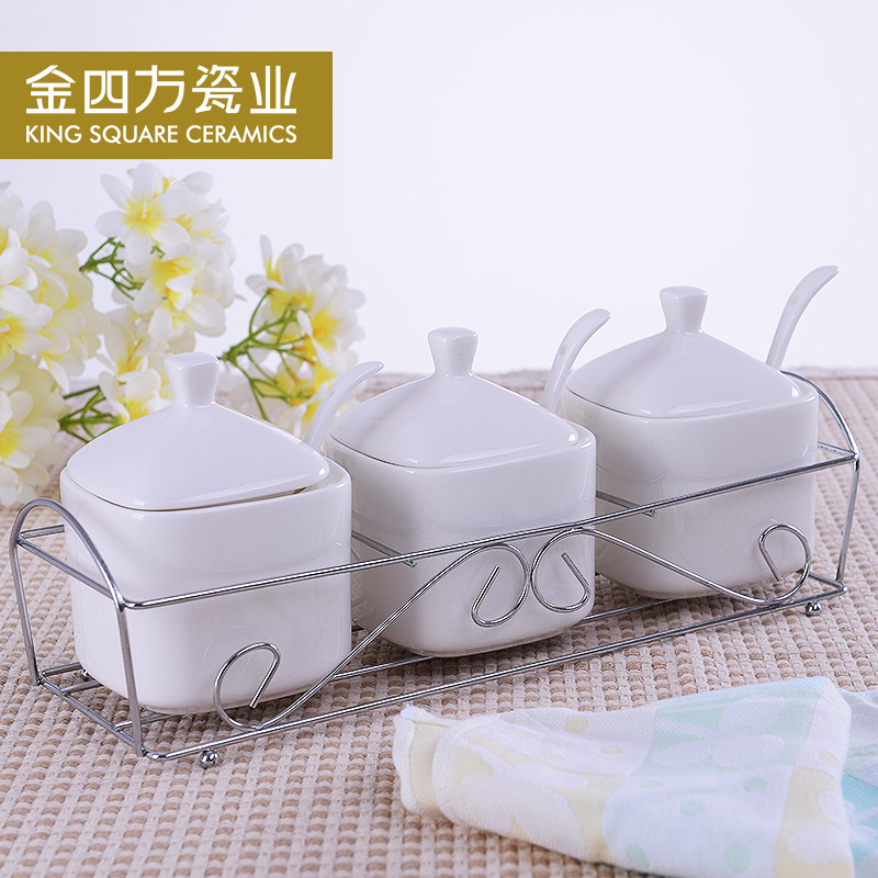 Gold square creative ceramic ipads China practical stainless steel frame kitchen spices flavor GuanPing boxed set combination