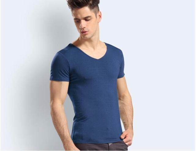 Zhifeng Short Sleeve Bamboo Fiber Men's T-shirt Vest Old Man Shirt Summer Plus Fat Plus Size Round V-neck 1101 1102