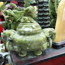Natural Nanyu incense burner ornaments green jade stone South jade ornaments home business crafts jade incense burner ornaments