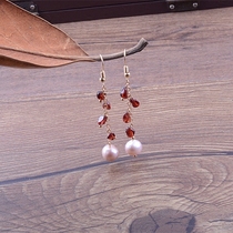 Natural Orange Pomegranate Stone 925 Silver Hook Earrings Woman Temperament Korea Light Purple Natural Pearl Birthday Valentines Day Gift