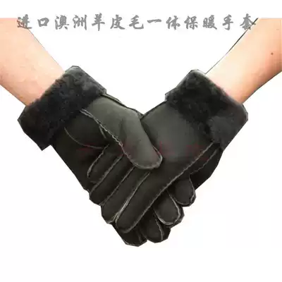 Sheepskin gloves genuine leather wool one thick Korean five-finger Australian warm frosted non-slip men's and women's wool gloves winter