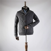 Nặng và hiếm 85 len +15 cashmere + cổ áo lông thú cao cấp sang trọng nam mùa thu và mùa đông đứng cổ áo len cashmere