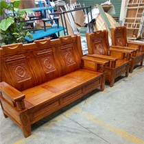 Solid wood sofa coffee table combination living room sofa new Chinese all mahogany camphor wood sofa carved sofa 5 sets