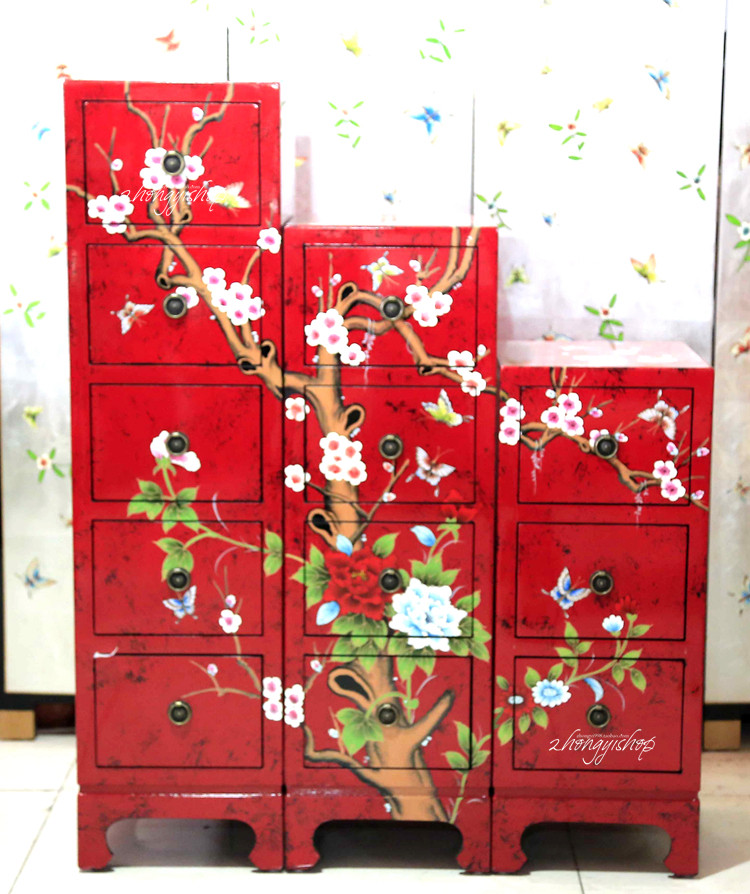 Antique furniture festival furniture locker three fighter cabinet four fighter cabinet five - fighter staircase cabinet red NL65 - 3