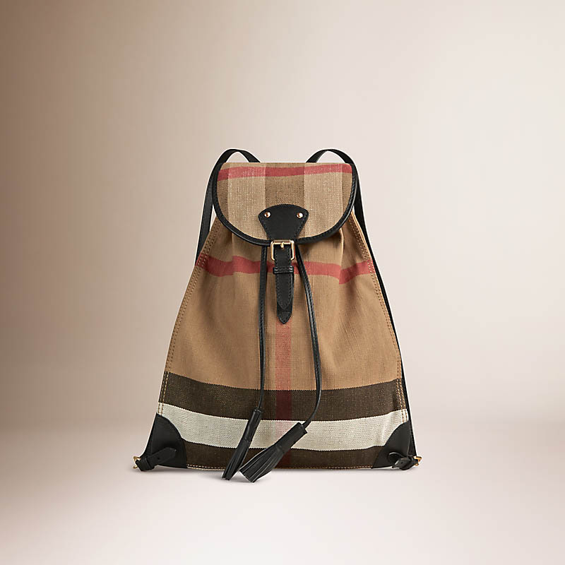 Burberry博柏利 Canvas 格纹皮革装饰双肩包 40124301
