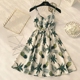 Kỳ nghỉ bên bờ biển Thái Lan thương hiệu V-cổ slim eo cao in dây đeo váy Một từ váy pettiskirt bãi biển nữ triều 	váy ôm body khoét eo	 Váy eo cao