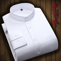  Autumn and winter thick mens stand-up collar plus velvet shirt mens long-sleeved warm shirt youth tunic round neck plus thick inch shirt