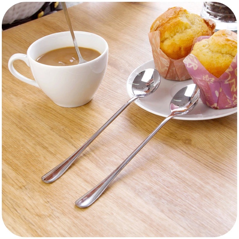 Stainless Steel Long Handle Spoon Environmental Protection Office Coffee Spoon Small Round Spoon Tip Spoon Stir Spoon Domestic Cutlery Small Soup Spoon