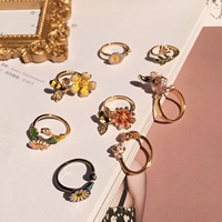 Hàn Quốc phiên bản Hàn Quốc cá tính dễ thương hoạt hình nhỏ giọt mở vòng thỏ thỏ hoa nhỏ nhẫn tươi nữ trang sức nhẫn vàng nữ