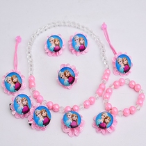 Frozen hair accessories set love gauze Princess flower crystal necklace bracelet ring earrings hairclip children headwear