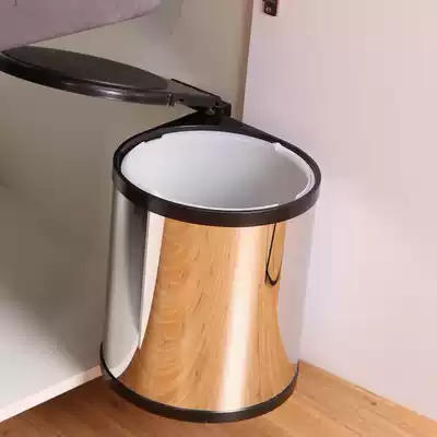 Rotary trash can in the cabinet, stainless steel built-in cabinet, hidden trash can open the door and open the lid trash can