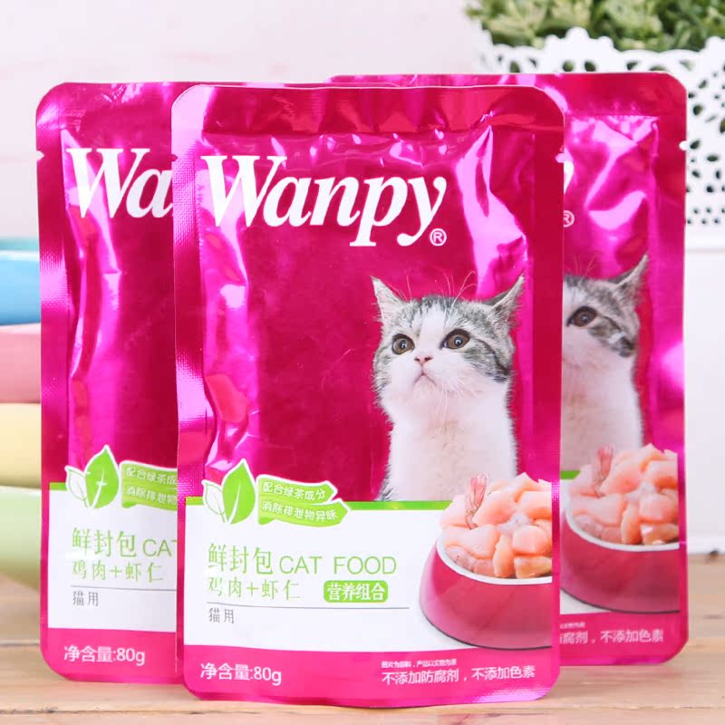 宠物零食 猫咪湿粮 顽皮鸡肉及虾仁湿粮包 猫猫营养美味猫包80g