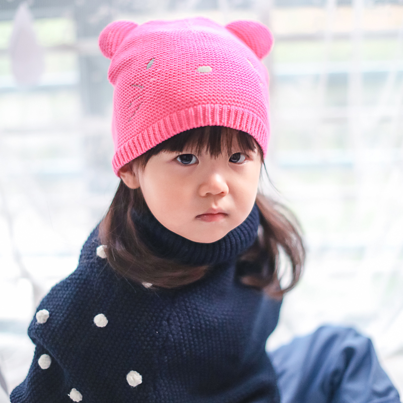 babyprints可爱猫咪女童帽1-2岁女宝宝帽子潮0-1岁婴儿帽子冬天女