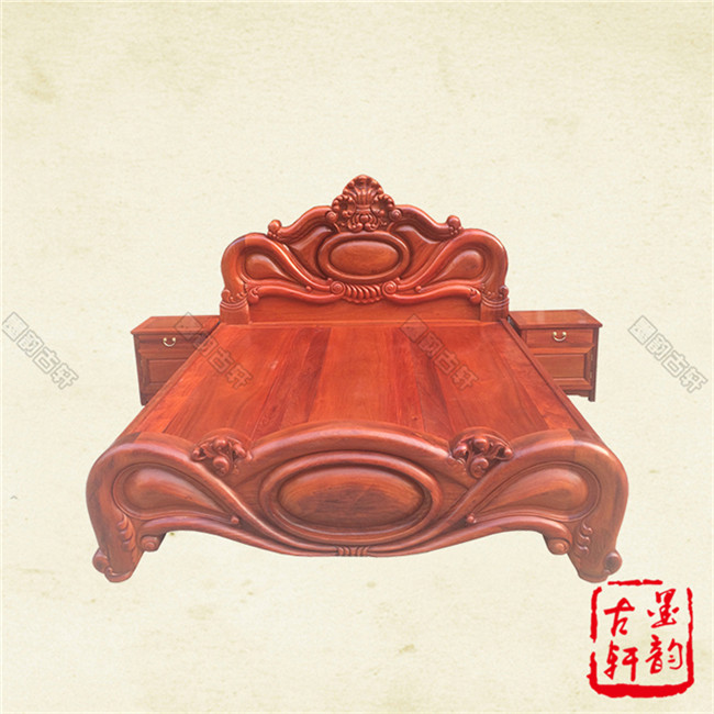 Myanmar flower pears wood double bed mango big bed jewel bed European style double man bed big fruit purple sandalwood double bed 
