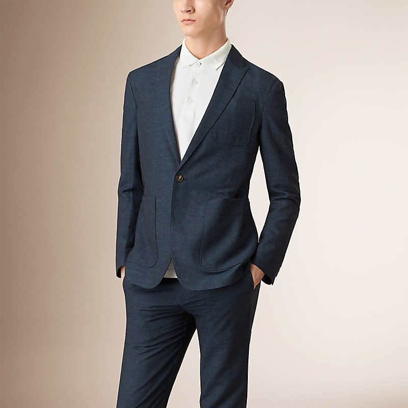 BURBERRY/博柏利修身剪裁亚麻混纺西装外套 39850871