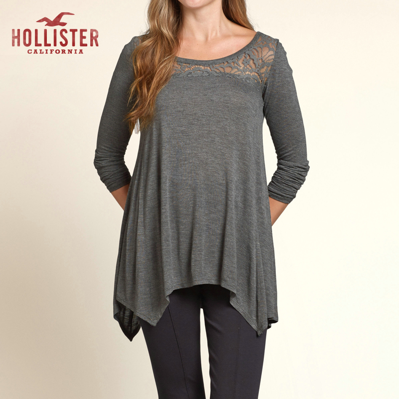 Hollister 蕾丝镶片长款 T 恤 女 93774