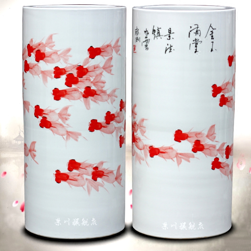 Jingdezhen ceramic vase straight quiver pastel/book tube/cap tube of the sitting room of Chinese style of calligraphy and painting mesa place adorn article