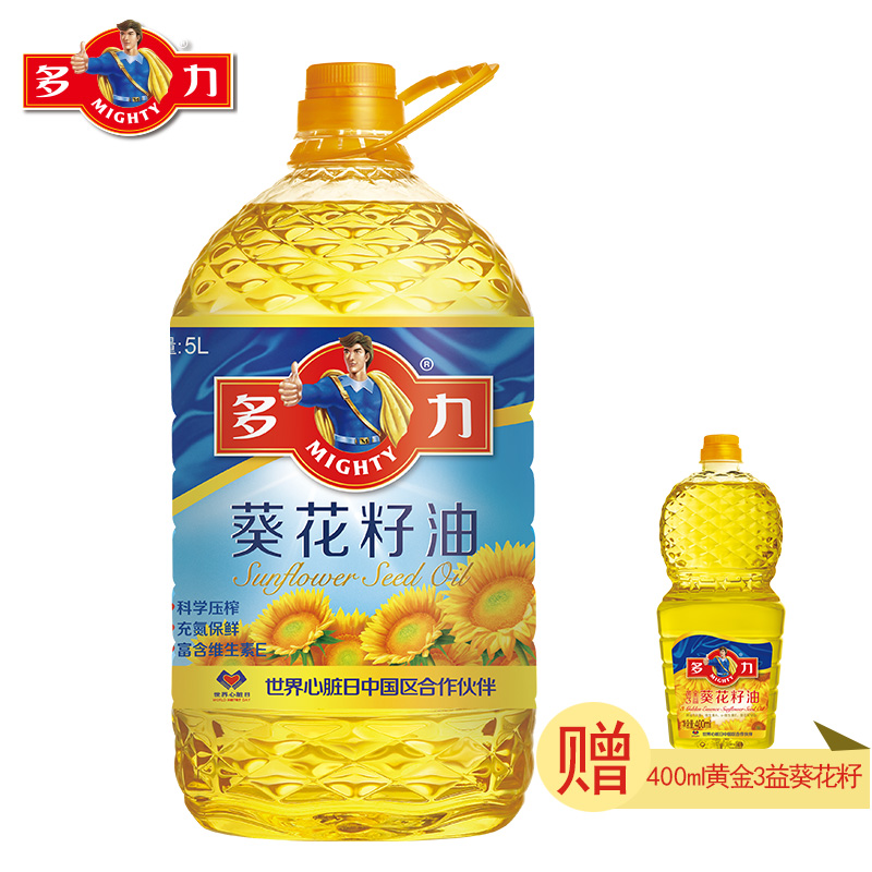 【天猫超市】多力葵花籽食用油5L/桶  赠400ml黄金3益葵花籽油