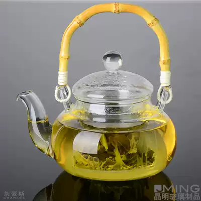 Bamboo beam Glass Teapot Thickened heat-resistant glass Flower Teapot Kung Fu Black Tea with filter Tea maker set