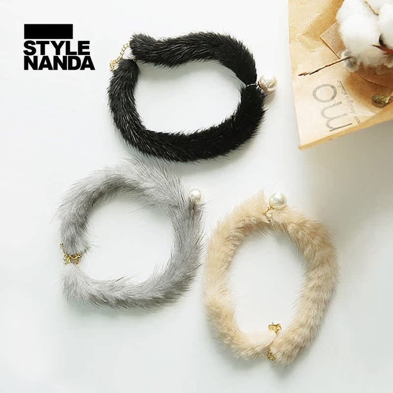 stylenanda 韩版优雅珍珠点缀貂皮项链