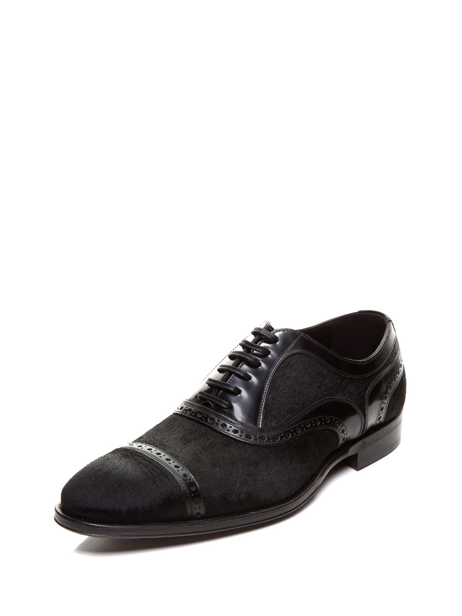 Dolce&Gabbana 黑色双材质拼接雕花牛津鞋