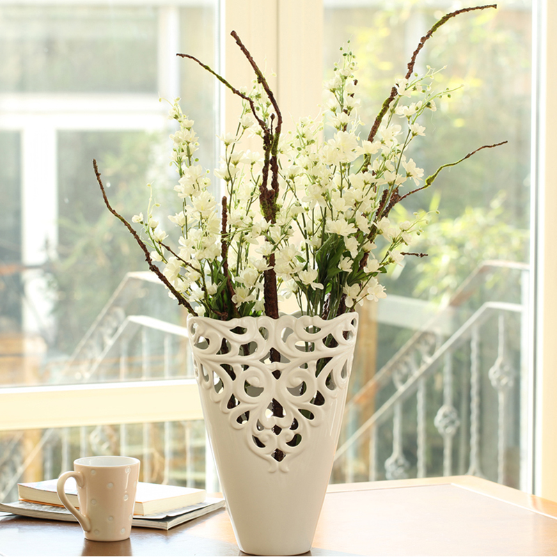 Eurostyle emulated silk floral art white ceramic vase suit Ornament Swing room table surface furnishing to put flowers