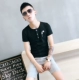 Thanh niên nam tinh thần áo thun nam tay ngắn 2018 hè mới màu rắn phiên bản Hàn Quốc của chiếc áo tự canh đáy quần nam áo thun có cổ nam Áo phông ngắn