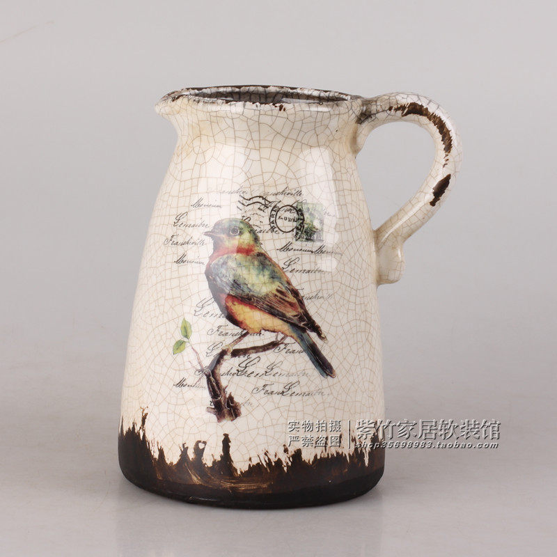 American Countryside Cracks ceramic vases bird pattern florist tea table swing pieces Painted Clothing Shop Soft Fashion Hem