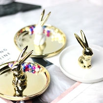 Nordic golden rabbit ceramic jewelry tray jewelry storage pan bathroom storage home accessories ornaments