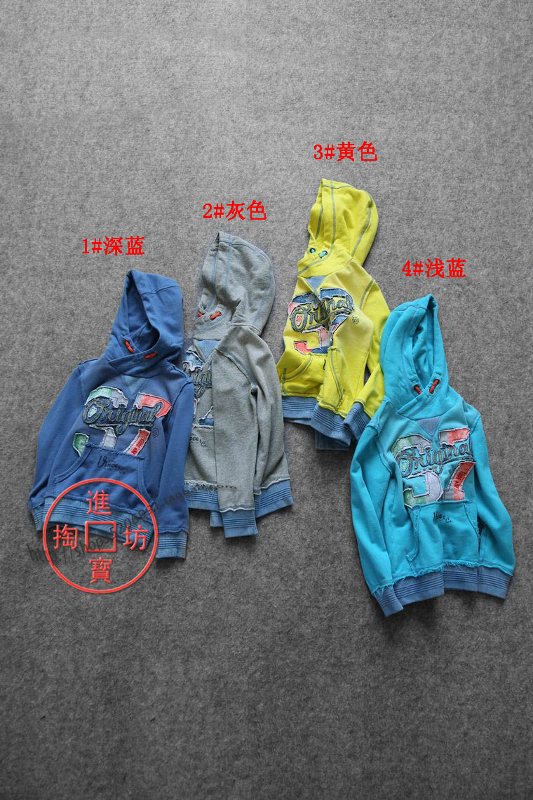 201C 0802 loose straight cylinder type letter cloth patch with cap long sleeve washed lap ring cotton cover head casual blouse child clothing