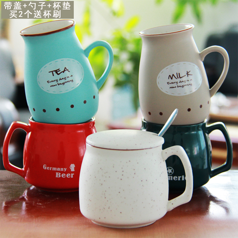 Bone china mug creative cup ceramic cup with lid spoon couple water cup milk cereal breakfast coffee cup cute