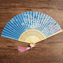 Ancient style fan folding fan female small Japanese tassel Chinese style retro classic cherry blossom decoration girl