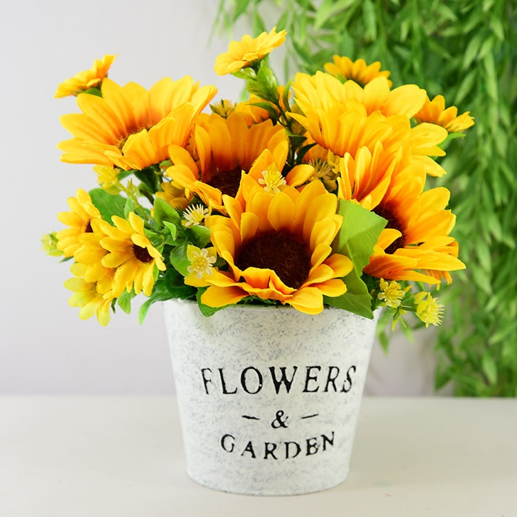 Artificial flower ornaments European living room dining table tea table decoration fake flower set dried daisy silk flower simulation small potted plant