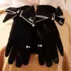 Peijin velvet thickened wool gloves women's winter new bow embroidery pearl fluff liner touch screen gloves