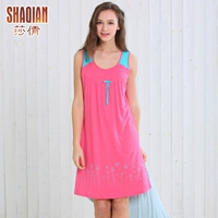 Shaqian đích thực đồ ngủ nữ mùa hè cotton home dịch vụ dễ thương không tay vest trong váy màu rắn hoa nightdress dress