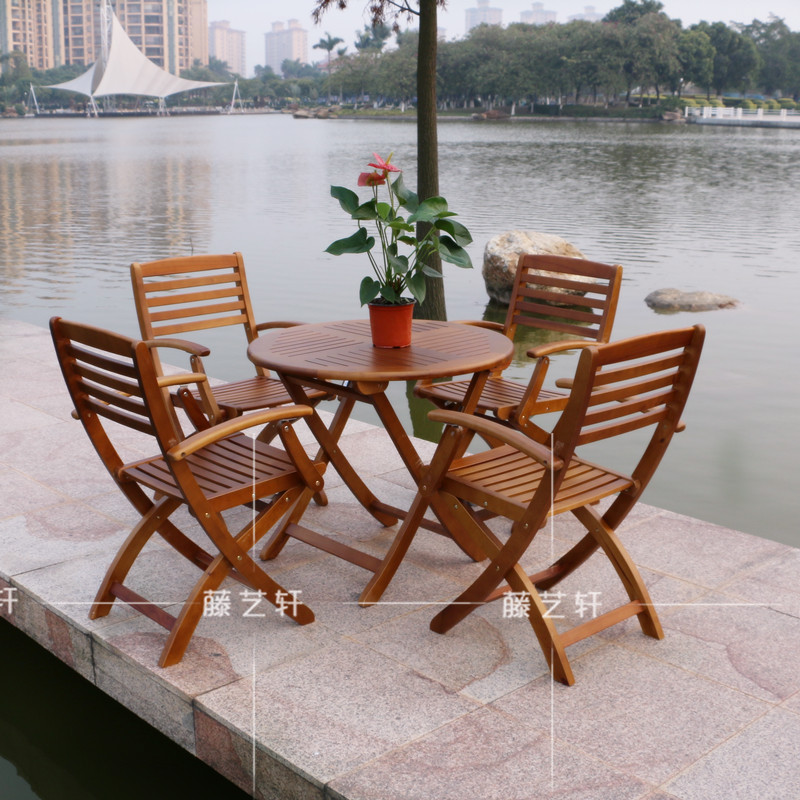 Balcony garden tables and chairs Outdoor dining room folding chairs Terrace courtyard leisure pure solid wood table and chair combination furniture