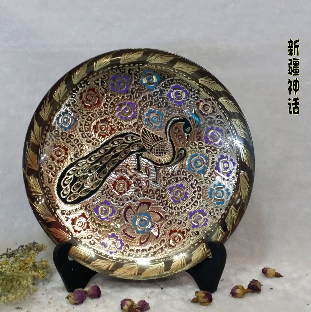 Pakistani Crafts 10 inch peacock copper plate handmade bronze home ornaments restaurant hotel entrance decoration