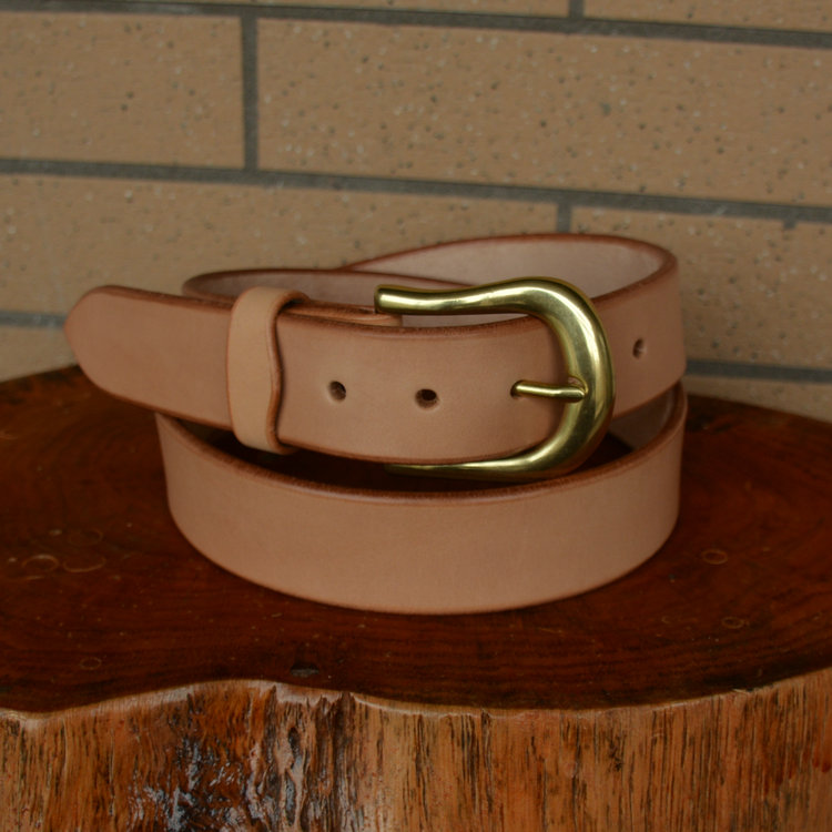 Leather workshop original American thickened 7mm vegetable tanned leather cowhide belt belt pure brass D-shaped pin buckle