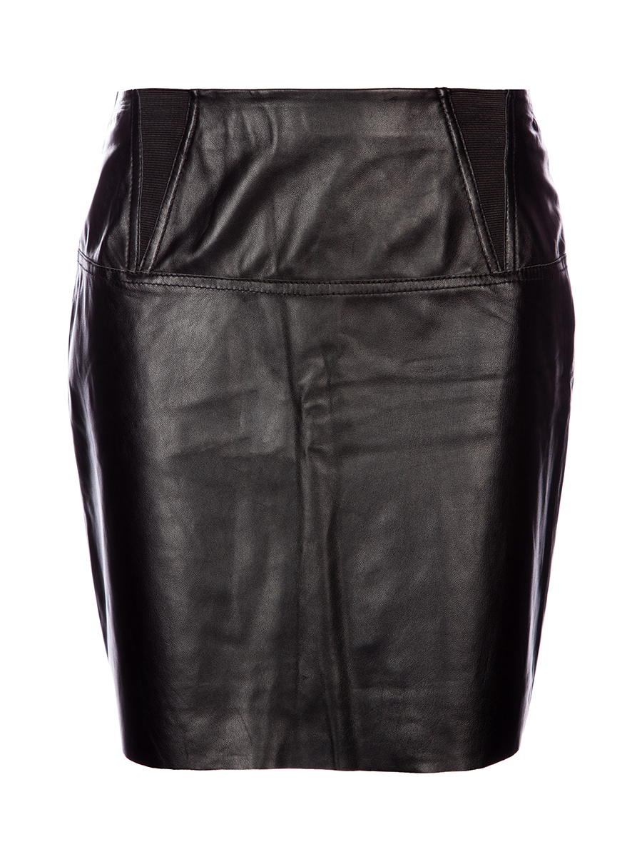 ALLLLLLLBRIGHT 黑色简洁拉链饰修身皮裙