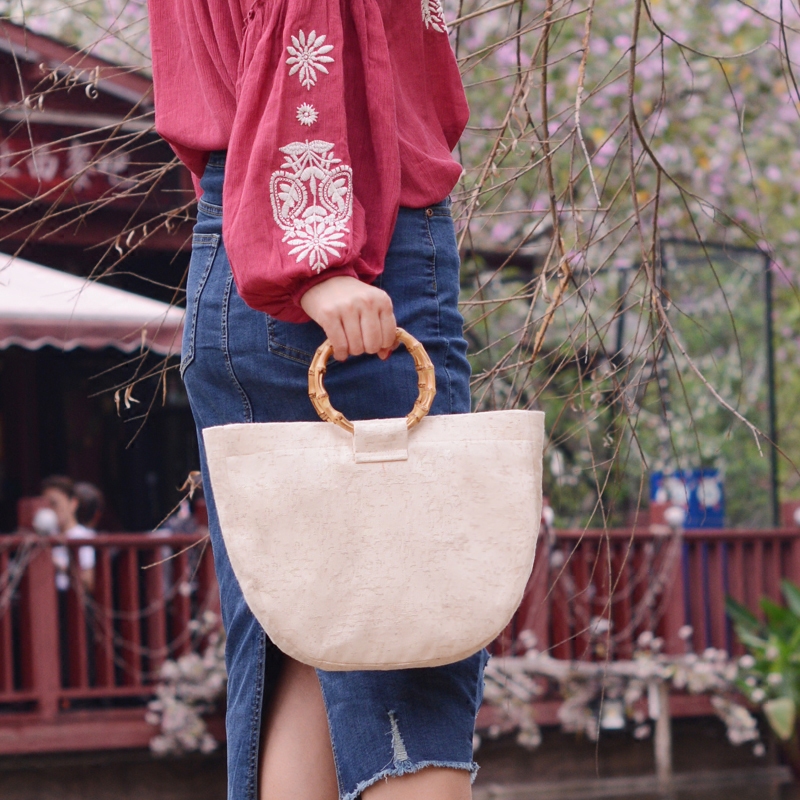 Original custom retro cotton and linen bag casual ladies one-shoulder hand-held bamboo bag solid color literary women's bag all-match