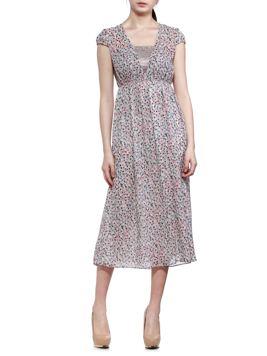 THEOPHILE 彩色艺术波点V领连衣裙