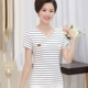 Áo thun mới xuân hè 2018 nữ dài tay sọc rộng rộng trung niên cộng với áo sơ mi nhung đáy quần mẹ