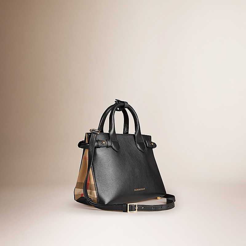 BURBERRY/博柏利小号皮革拼HouseCheck格纹Banner托特包 39627461